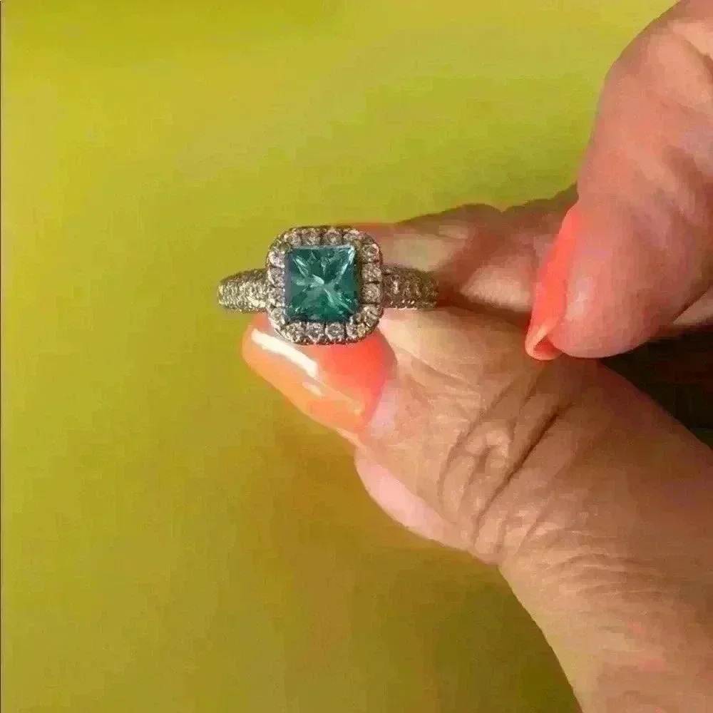 Princess Cut Fancy Blue Diamond Engagement Ring - Picture 1 of 6